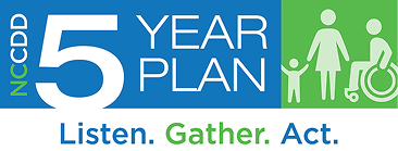Five-Year State Plan Give Us Your Feedback graphic with people marching holding signs saying Your Voice Counts! 5 year plan logo