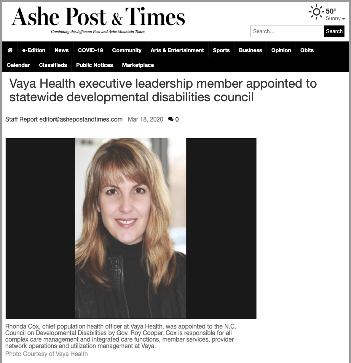 Vaya Health Ashe Post